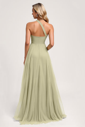 One Shoulder A Line Dusty Sage Bridesmaid Dress